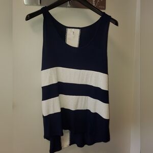 Studio Y Navy and‎ White Striped Sleeveless Tank with white Sequins XL